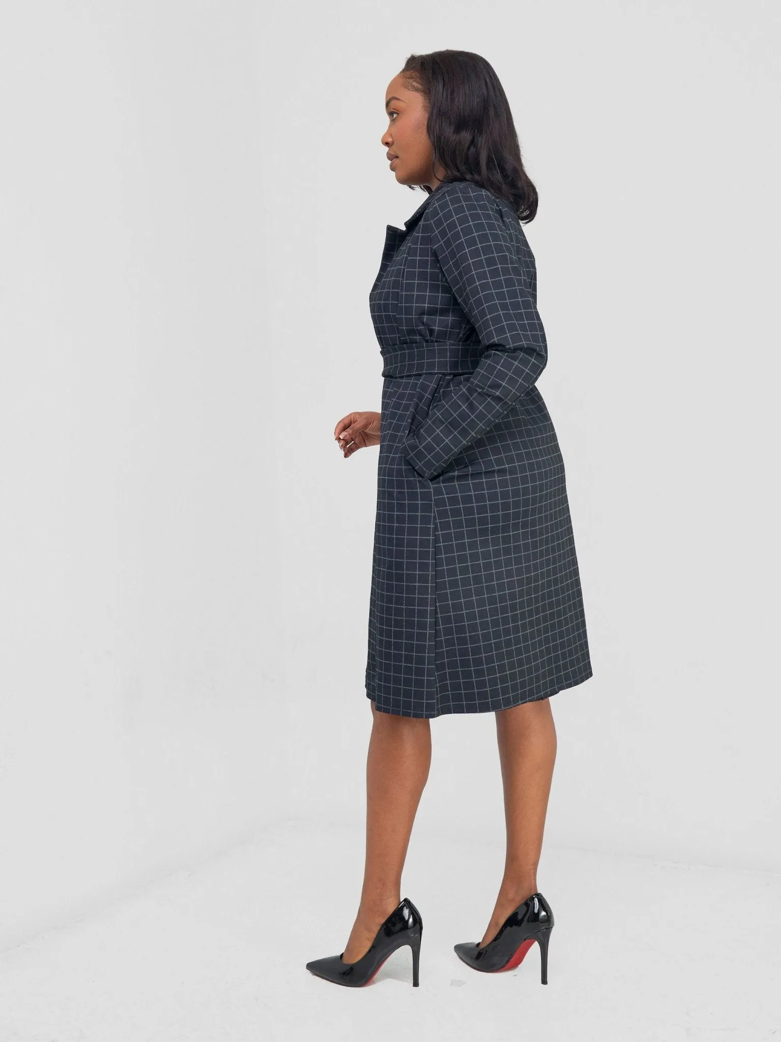 Vivo Paji Trench Coat - Navy Checkered Print