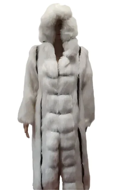 Women's Faux Fur Hooded Coat – X-Long Winter Warm Loose Fit, Plus Size 5XL, Elegant Open Stitch Design