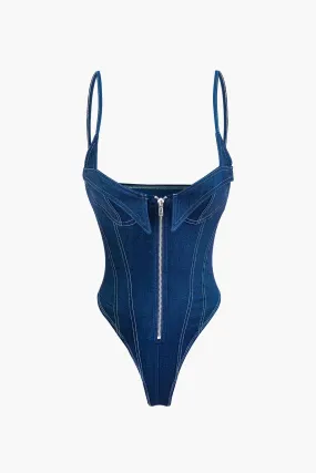 Zip Up Denim Kolsuz Bodysuit